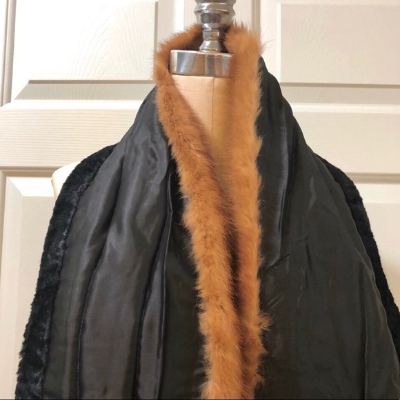 Vintage ‘40s Mink Velvet Trim Silk Lined Scarf Wrap Size 8 X 77 - Picture 9 of 13